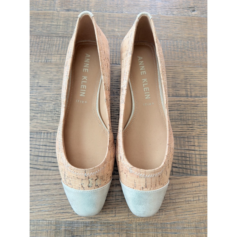 Anne Klein Caroleen Cork Metallic Cap Toe iFlex Flats Gold Silver 6.5M
